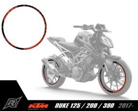 Felgenrandaufkleber Radical Racing Licensed by KTM, KTM Duke / RC 125 / 200 / 390, 17" alle Bj. (Schwarz/Orange)