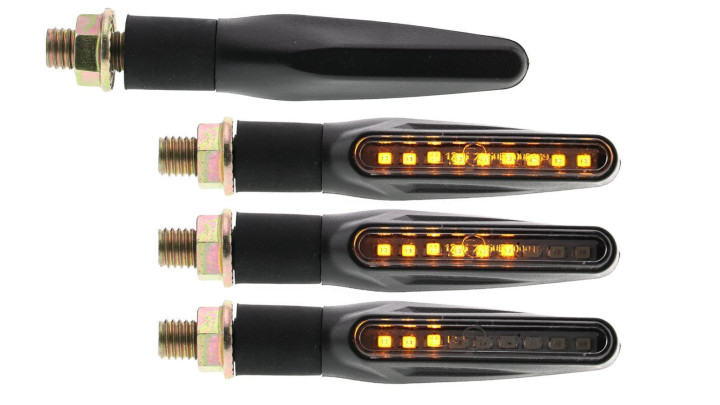 LED Blinkerset mit Lauflicht für Motorrad / Moped mit E-Prüfzeichen /  Zulassung, Paar (2 Stück), Carbonlook